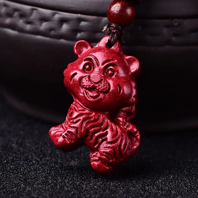 

*Fashion Cinnabar Jade Zodiac Tiger Pendant Necklace Jewellery Chinese Hand-Carved Healing Women Man Luck Gift Sweater Chain