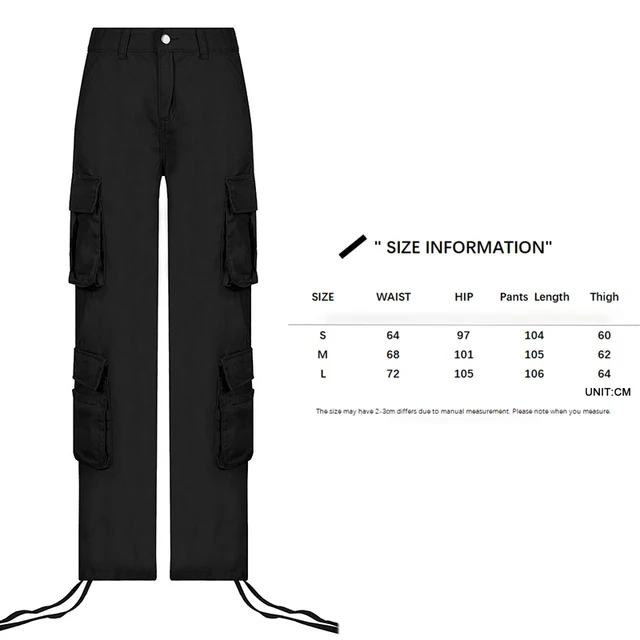 Casual Baggy Jeans Women Loose Low Waist Retro Overalls Hip Hop Streetwear Straight Denim Pants Wide Leg Y2K Cargo Pants 0020003-Black