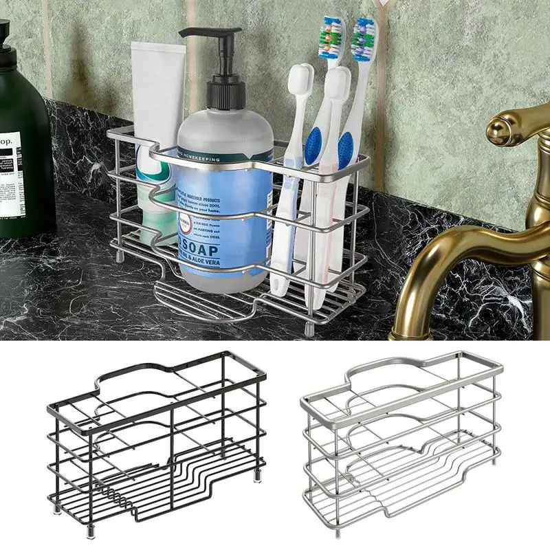 

Stainless Steel Toothbrush Holder With 6 Slots Bathroom Sink Organizer Toothpaste Storage Organizer Black Bathroom Accessories