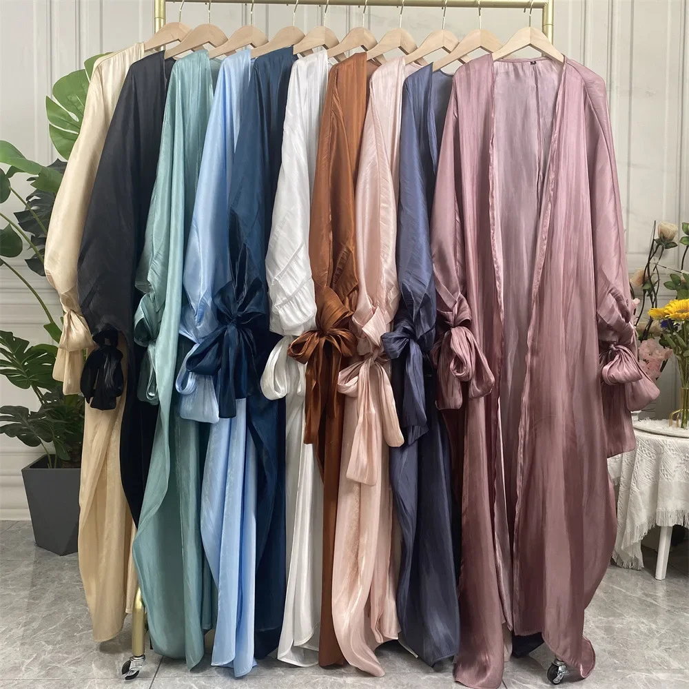 Summer Open Abaya Kimono Arabic Turkey Muslim Hijab Dress Silky Satin Abayas for Women Dubai Cardigan Islam Modest Outfit Kaftan