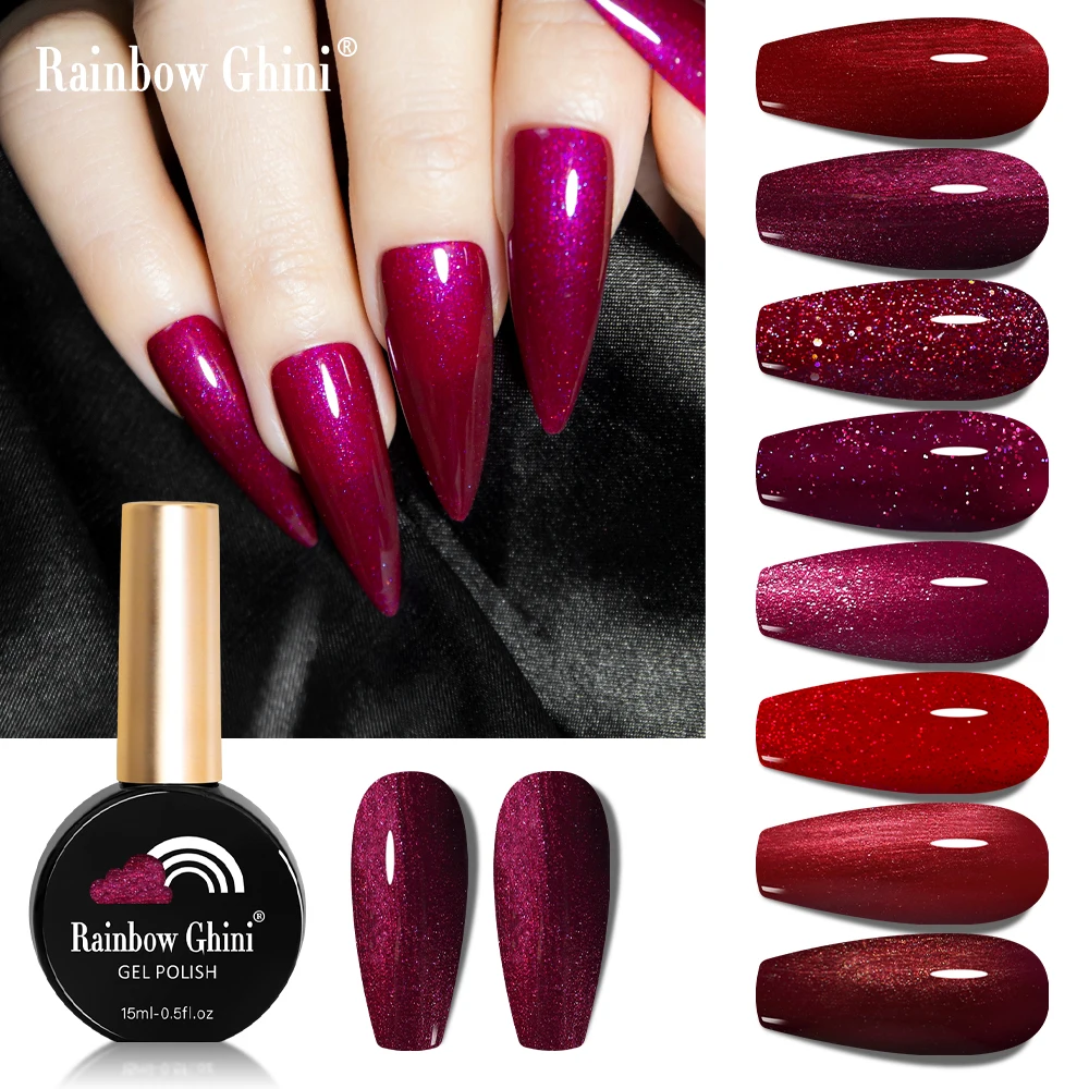 Rainbow Ghini 15ml Glitter Dark Red Gel Nail Polish Semi-Permanent Varnish UV Pale Red Nail Gel Art Supplies for Professionals 2