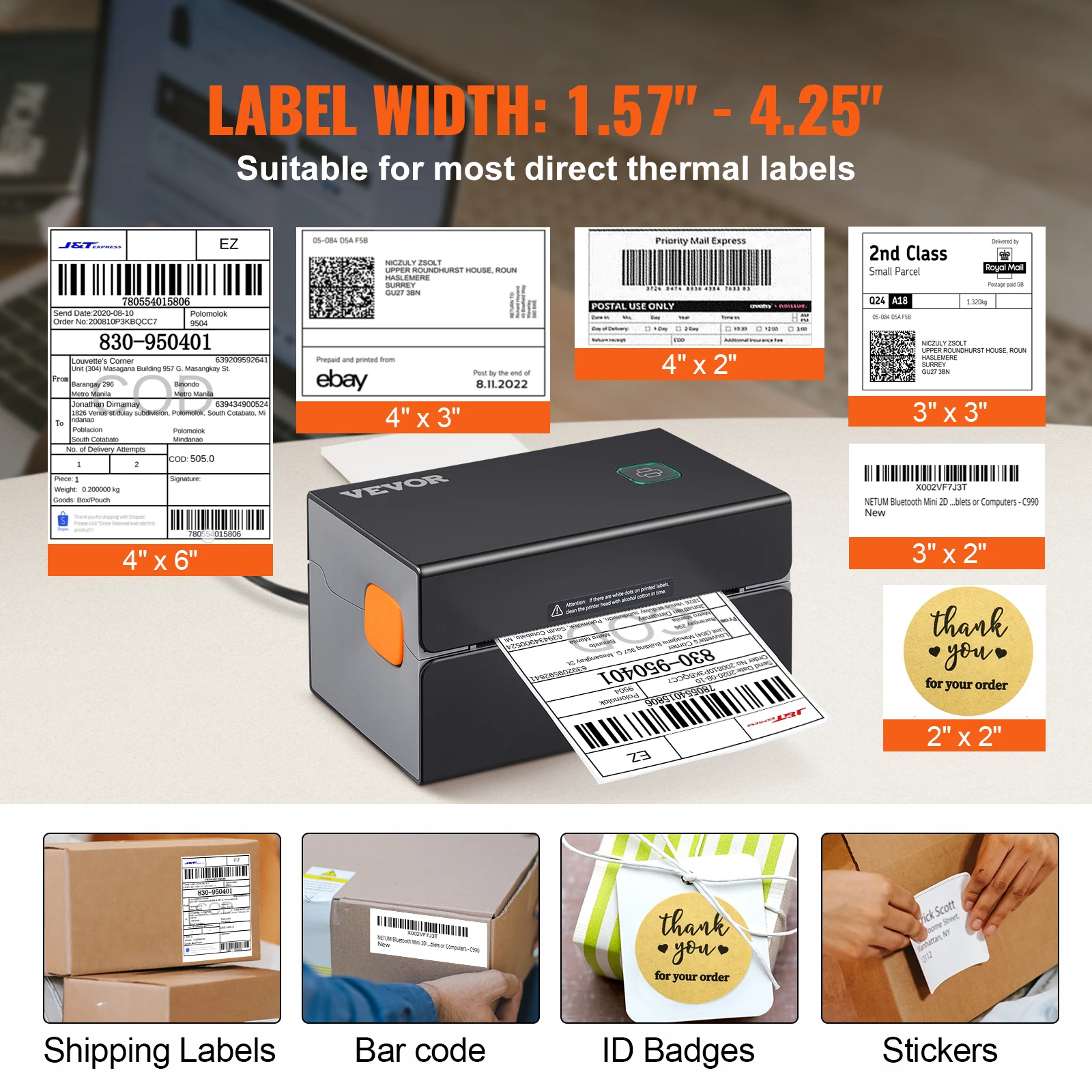 Vevor Thermische Label Printer Draagbare Printer 300Dpi Voor 4X6 Mailing Pakketten Printing W/Bluetooth & Automatische label Erkenning