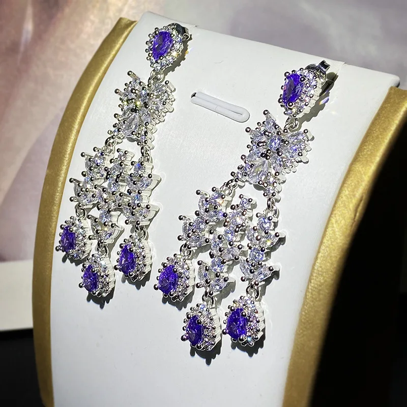 Luxury Purple Shape Earrings Vintage Wedding Dangle Earrings Fashion Jewelry For Women Party Wedding Jewelry Gift