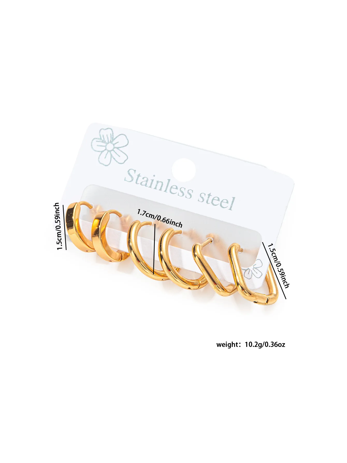 3 Pairs/Set Glossy Metal Huggie Hoop Earrings Gold Color Plated Copper Women Jewelry 4