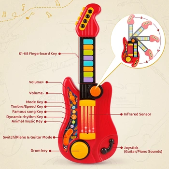 2 In 1 Electric Kids Guitar Toy Foldable Toy Guitar Piano Beginners Musical Instruments Early Education Best Gift for Boys Girls 2