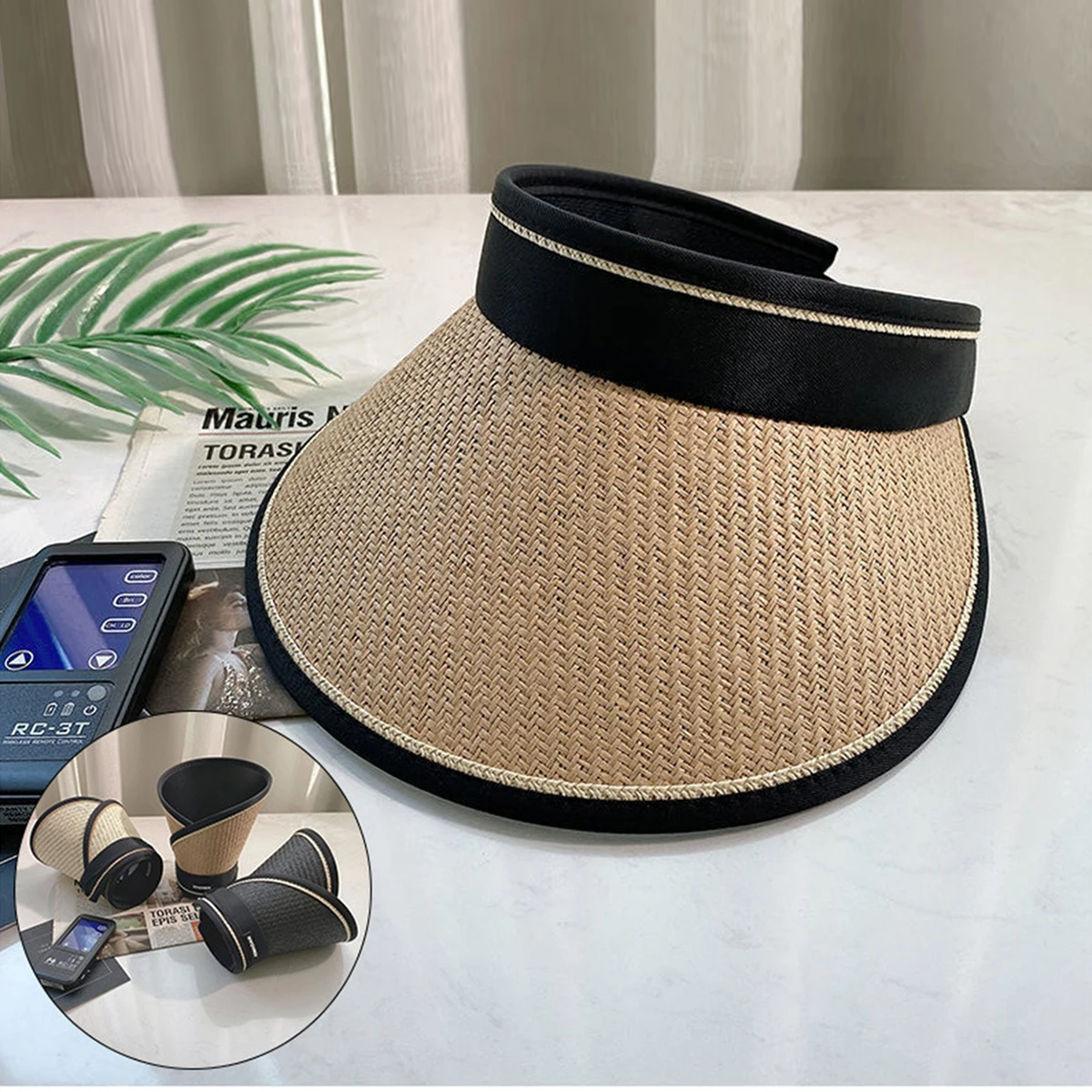 Empty Top Straw Sun Hat for Women in Summer to Cover Face and Sun Protection for Travel Vinyl Fashionable Casual Sun Hat with Uv Protection
