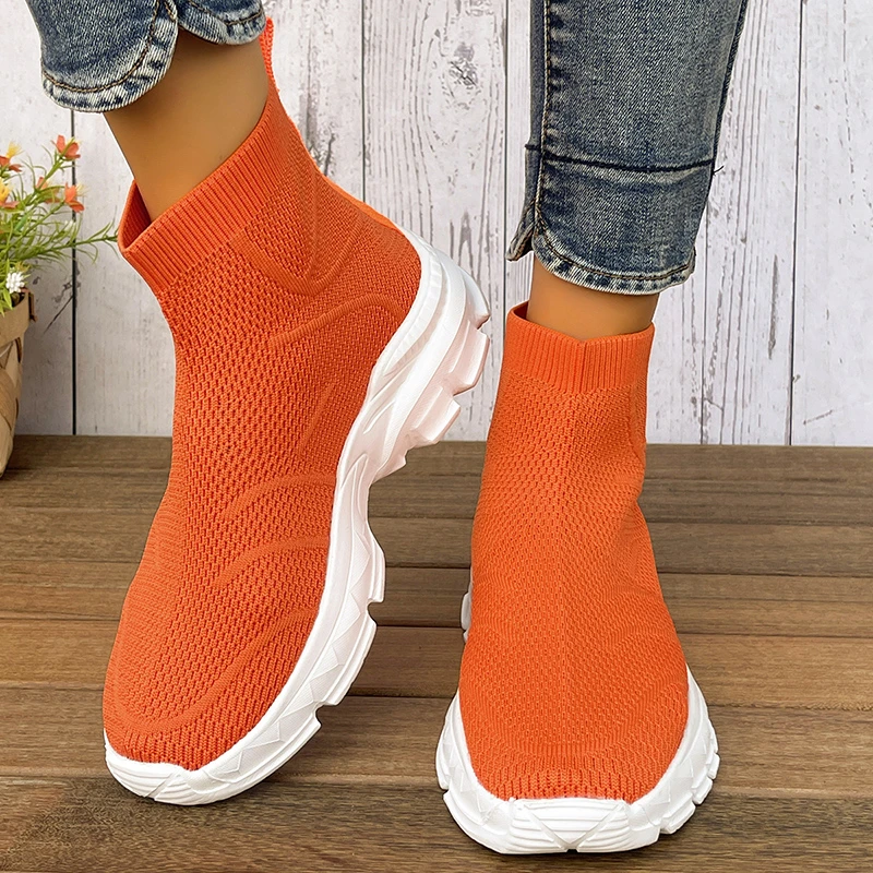 

Fashion High Top Platform Sneakers for Women Plus Size Elastic Knitting Sock Shoes Woman Thick Sole Non Slip Casual Sports Shoes