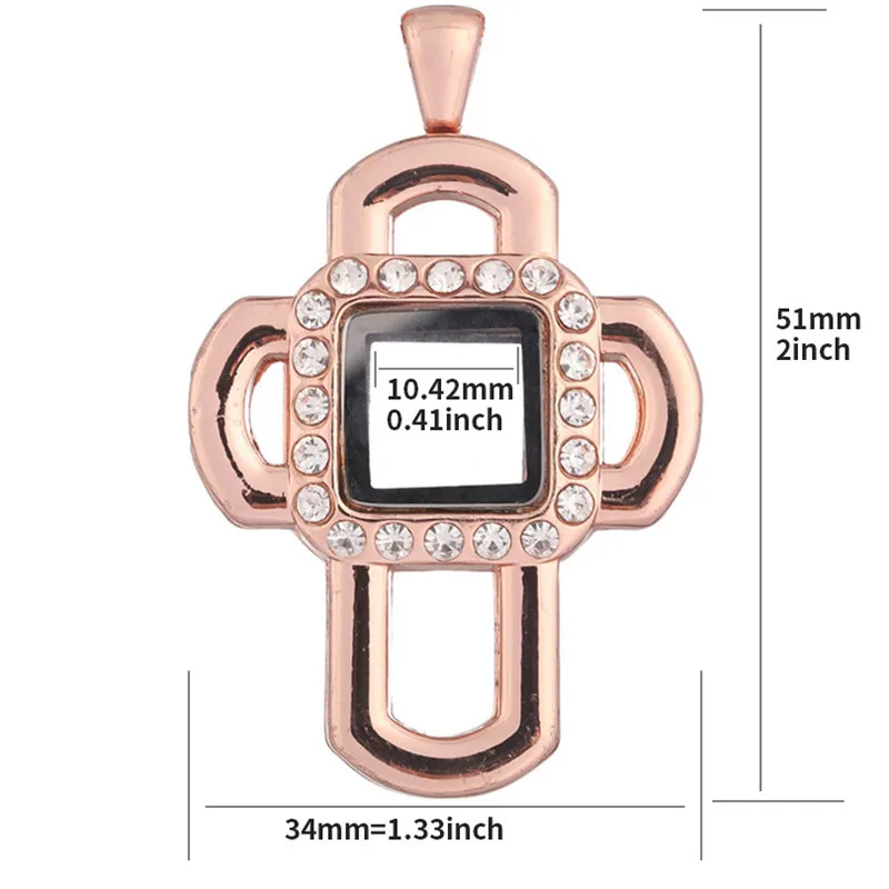 10PCS Cross Center Square Drill With Smooth Corners Floating Locket Alloy Pendant Charm Jewelry Making Necklace Keychain