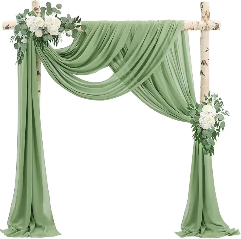 Elegant Sage Green Sheer Draping Curtains for Wedding and Event Decor
