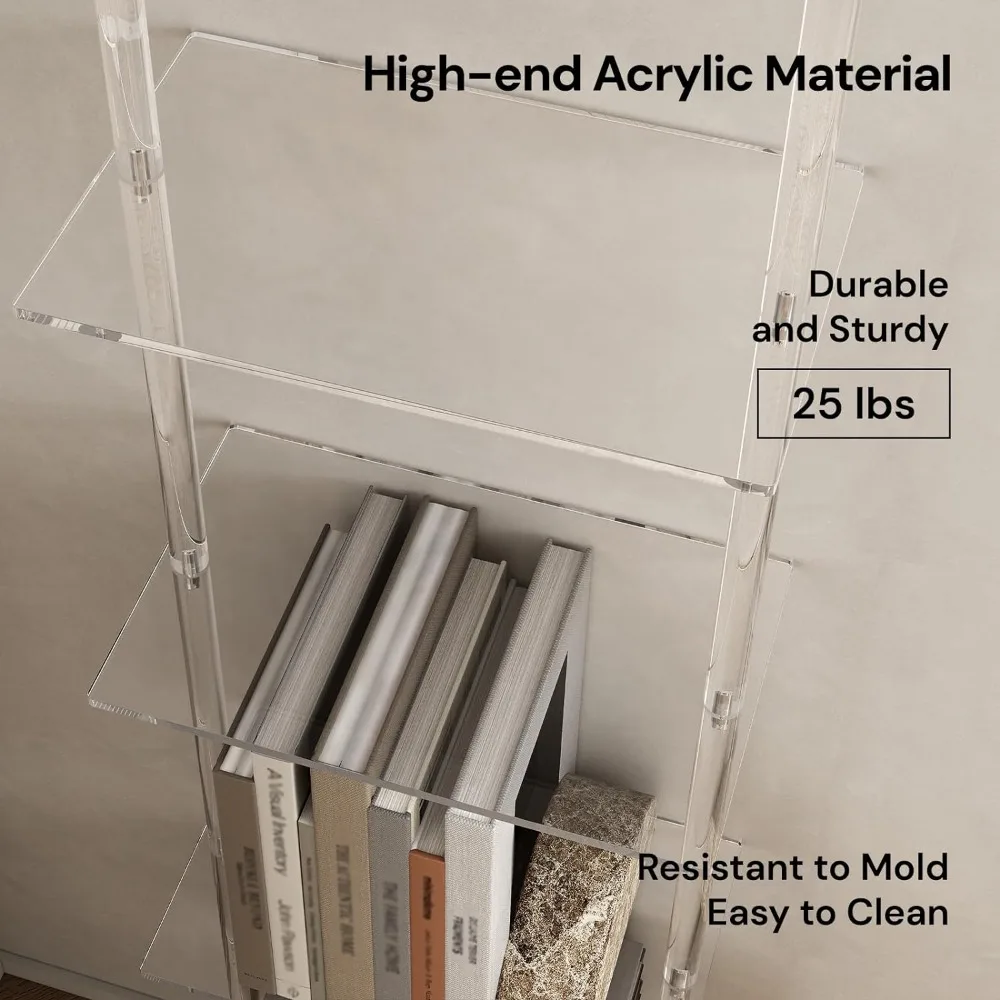 Bookcase Modern Storage Shelf Small Acrylic Ladder Bookshelf Librero 4-Tier Clear Wall Mounted Book Shelf for Small Spaces 59 4