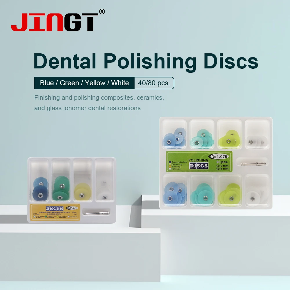 

JINGT Dental Material Polishing Discs Set, Coarse and Fine Grit for Polishing Composite Resins/Ceramics/Glass Ionomer (40/80Pcs)