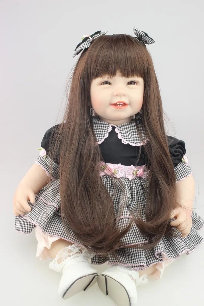 

22 Inch Realistic Reborn Toddler Doll Long Hair Princess Dress Up Handmade Silicone Baby Dolls Gift