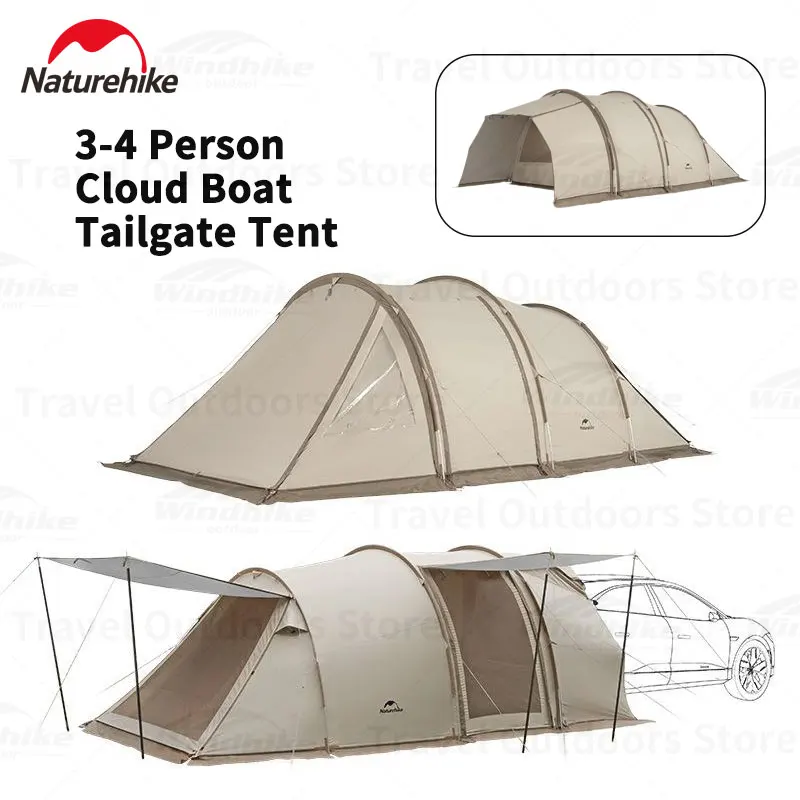 

Naturehike 3-4 Person Car Tailgate Tent Portable Multiple Models Outdoor Camping Tent 150D Silver Coated UPF50+ Tunnel Tent