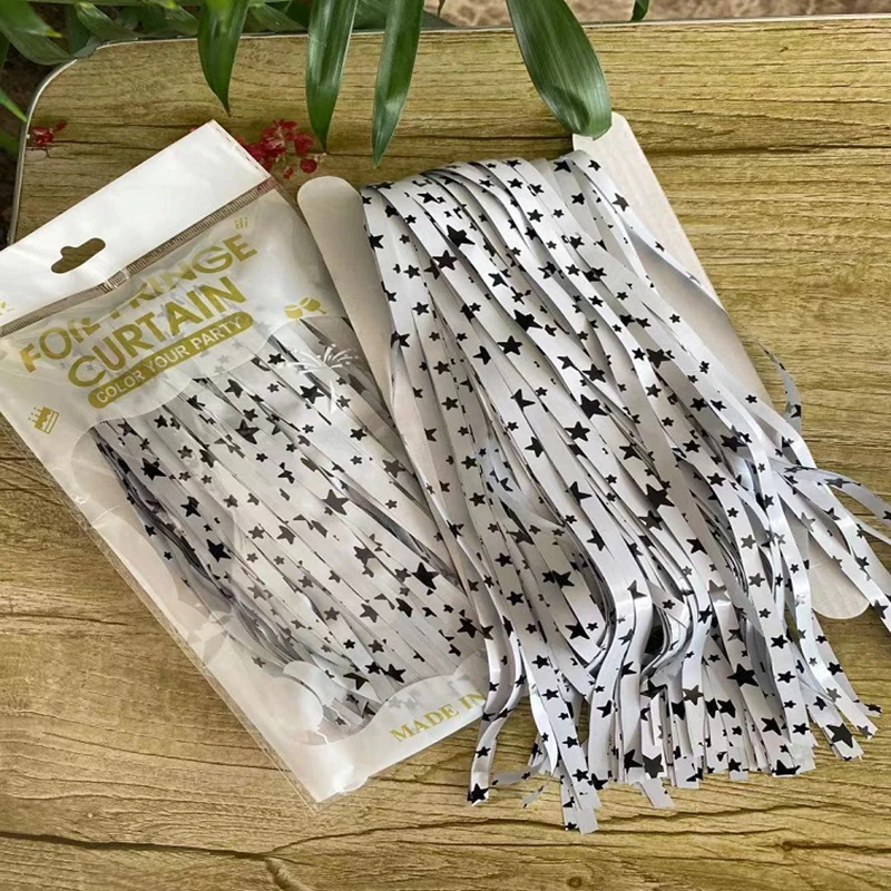 2&times;1m Gold Star Black Rain Curtain Birthday Party Decoration Wedding Room Background Decor Banquet Festival White Rain