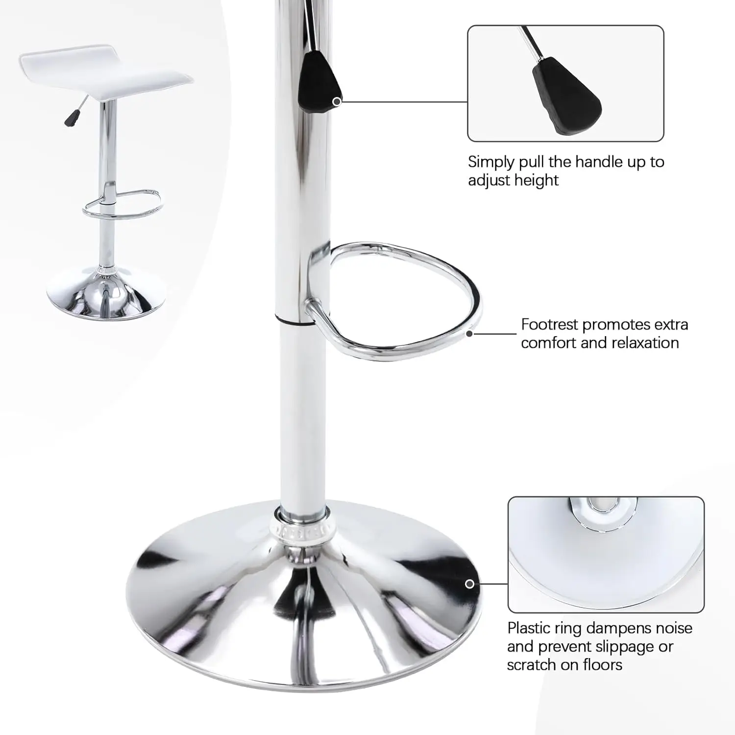 Adjustable Bar Stools Set of 2, Modern Swivel PU Leather Airlift Barstools, Backless Kitchen Counter Height Bar Chair