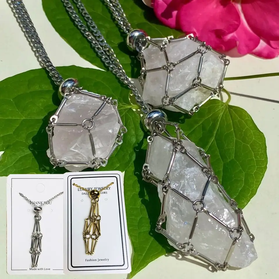 Crystal Holder Cage Necklace Interchangeable Adjustable Crystal Metal  Necklace