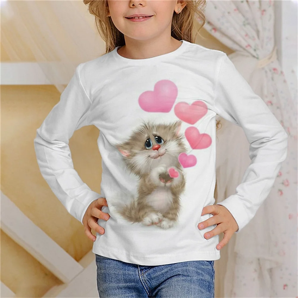 thumbnail image 1 of Ropa para niños de 8 a 14 años, linda camiseta de otoño 2023, informal, con estampado de manga larga, camisetas blancas de moda, ropa para niñas, 1 of 5