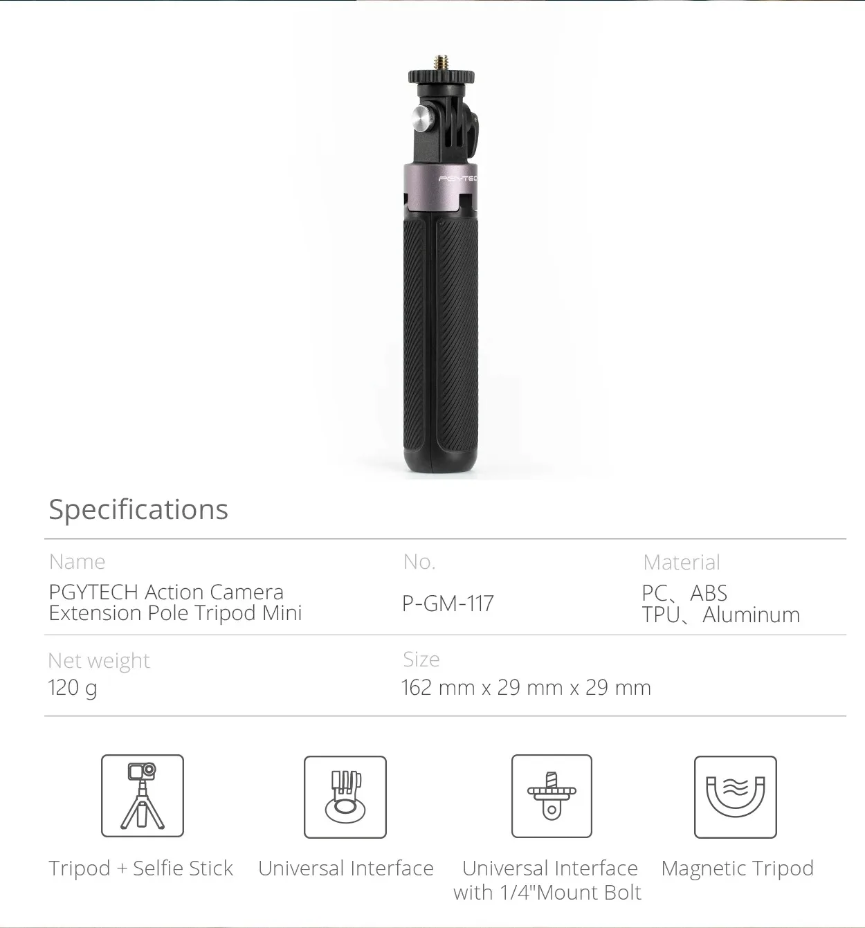 PGYTECH 연장봉 삼각대 40cm 셀카봉 GoPro Hero 11/10 9 8 7 Insta360 DJI POCKET 3 액션 카메라 액세서리