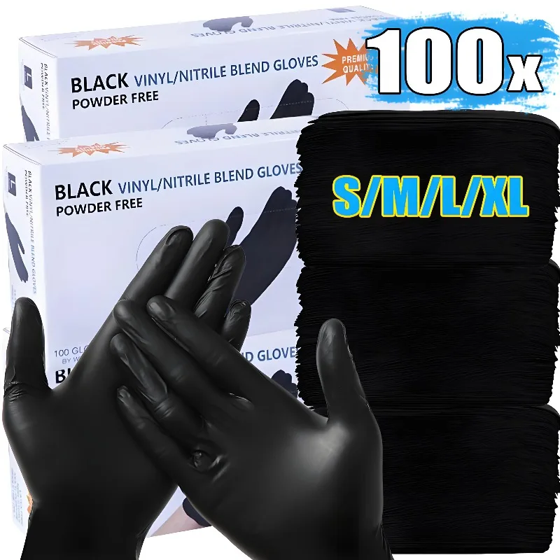 Lot de 100 gants jetables nitrile, 50 paires, tailles S/M/L/XL, posés sur fond blanc