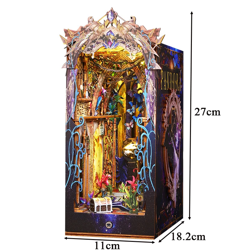 DIY Wooden Pandora's Magic Box Book Nook Shelf Insert Kits Miniature Bookends Assembled Bookshelf Dollhouse for Friends Gifts 6