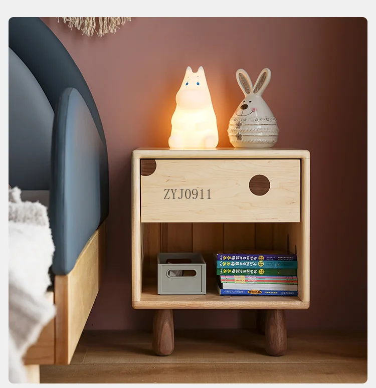Nordic children's bedside table, all solid wood bedroom bedside table with pumping storage locker