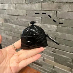 3D Cartoon Black Trash Bag Silicone Earphone Case with Ear Hooks - Airpods 3 (Black)
