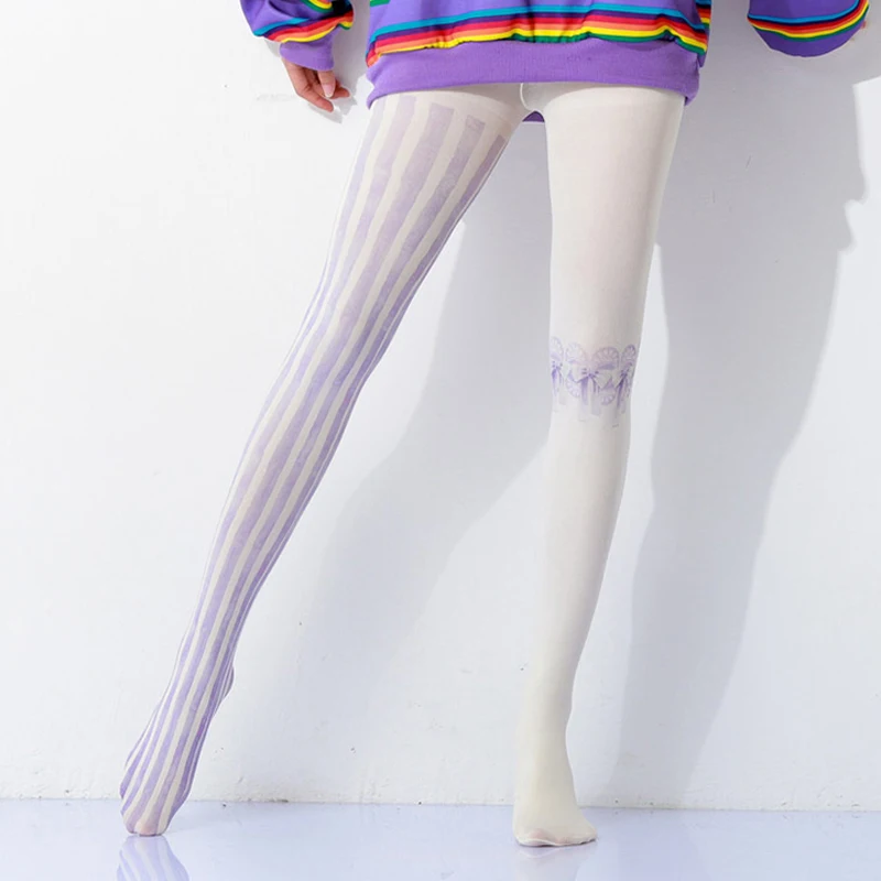 Frauen sexy Strumpfhosen stilvolle y2k japanische Harajuku abstrakte Druck Strumpfhosen Nachtclub Party Strümpfe Lolita Tattoo Strumpfhosen – Detail 19