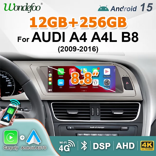 Autoradio Android 15 12G256G avec Carplay sans fil, écran multimédia 8,8'' pour Audi A4 B8 2009-2016, navigation Bluetooth 1