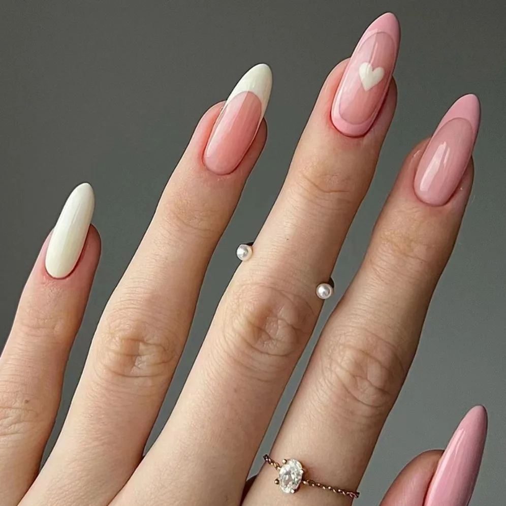 

24Pcs Nude Pink Almond Long Ballet Fake Nails Artificial Acrylic Removable Press on Nails Finished Love Nail Art False Nail Tip