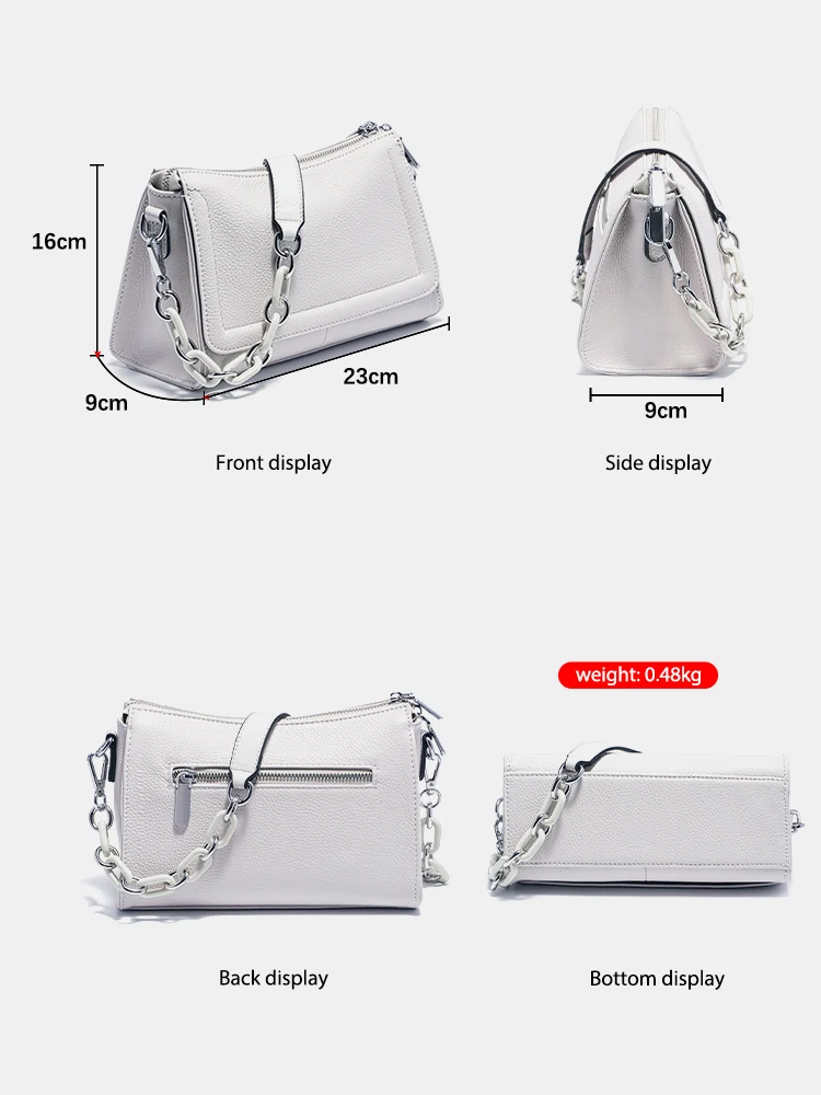 Zency Acrylic Chain Handbag Soft Leather Top-Handle Women's Luxury Small Underarm Crossbody Bag White Fashion Shoulder 5