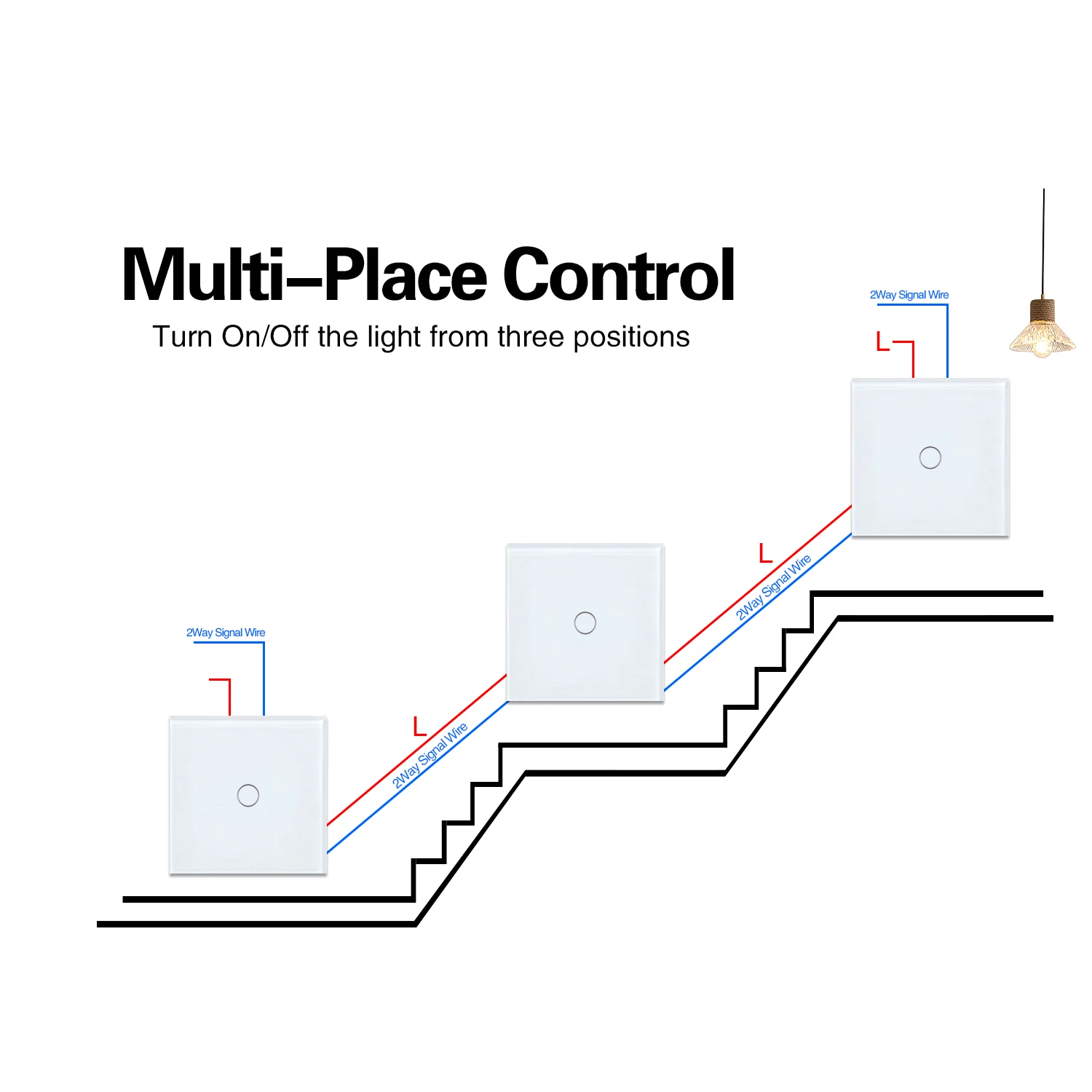 1Gang 2Way Dual Touch Switch 86*86mm Tempered Glass Panel Stair Bedroom Sensor Switch