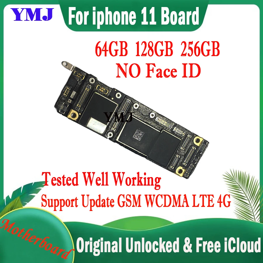 

For iPhone 11 64GB 128GB 256GB Motherboard With NO Face ID Original Unlocked Logic Board iOS Update Mainboard Tested Well MB