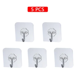 Premium Transparent Self-Adhesive Wall and Door Hooks - Heavy Duty Hangers (5 Pcs)