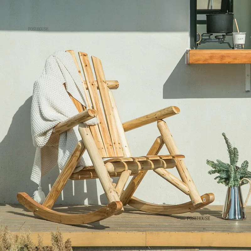 Minimalist Wooden Garden Chairs for Living Room Leisure Backrest Rocking Chair Japanese Household Outdoor Furniture for Hotel