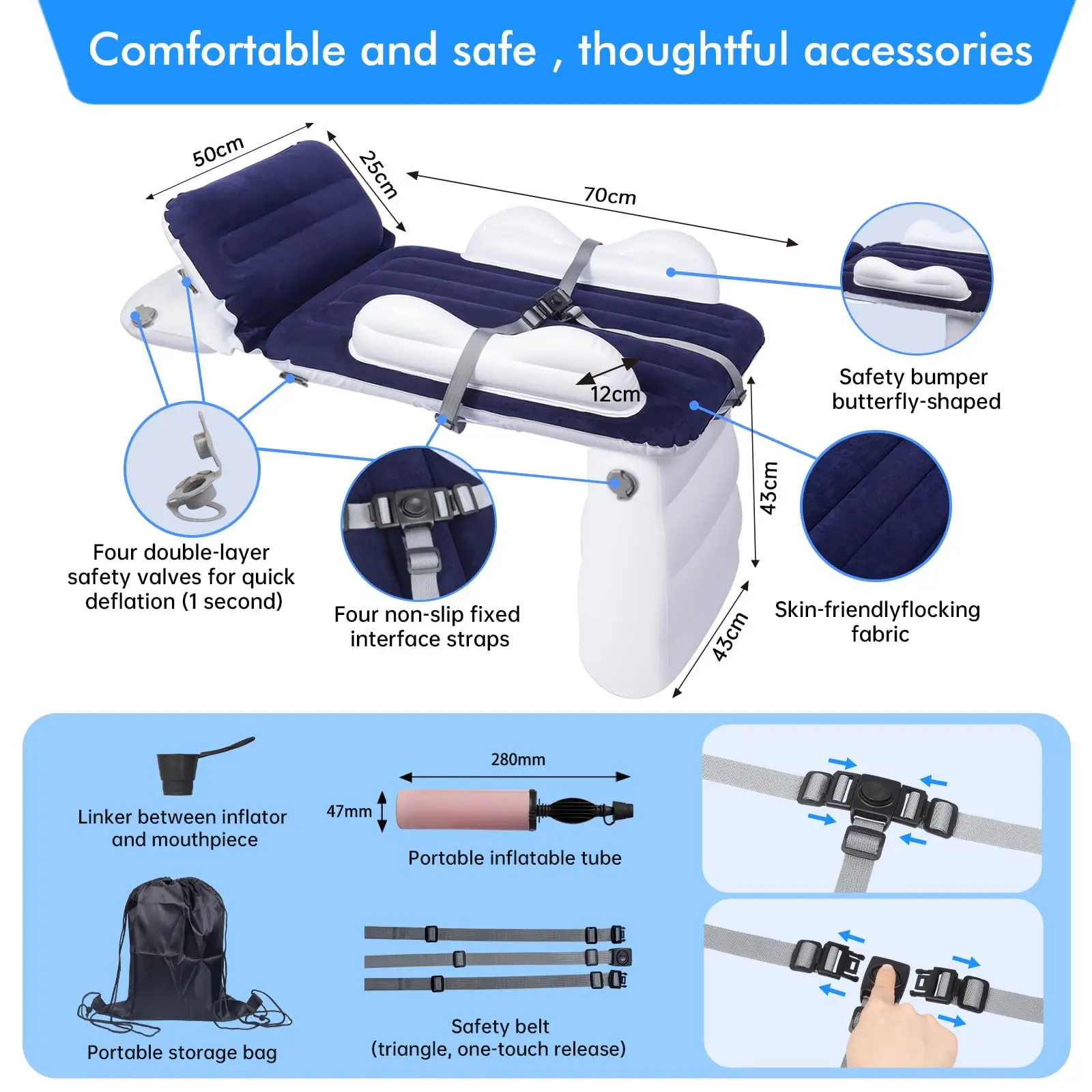 Inflável Airplane Bed Colchão para crianças, Kit portátil, Travel Essentials, Crianças Travel Bed, Airplane Seat Extender