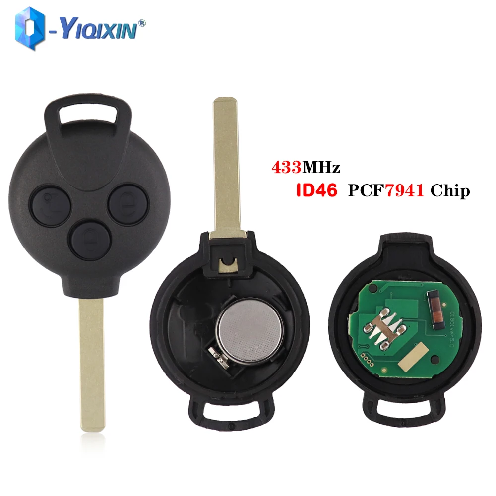 YIQIXIN 433Mhz 3 Buttons Keyless Smart Control Remote Car Key For Mercedes Benz Fortwo 451 City Roadster Cabrio Coupe  ID46 Chip yiqixin h chip 314 4mhz fsk smart fob folding 4 buttons 89070 06790 for toyota camry corolla toy48rav4 ex hyq12bfb car remote