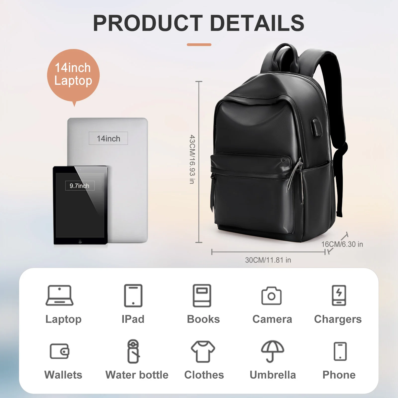 Leather Women's Backpack, Business Laptop bag, Durable Simple Lightweight Backpack for Women's Commuting, College Girl  Backpack