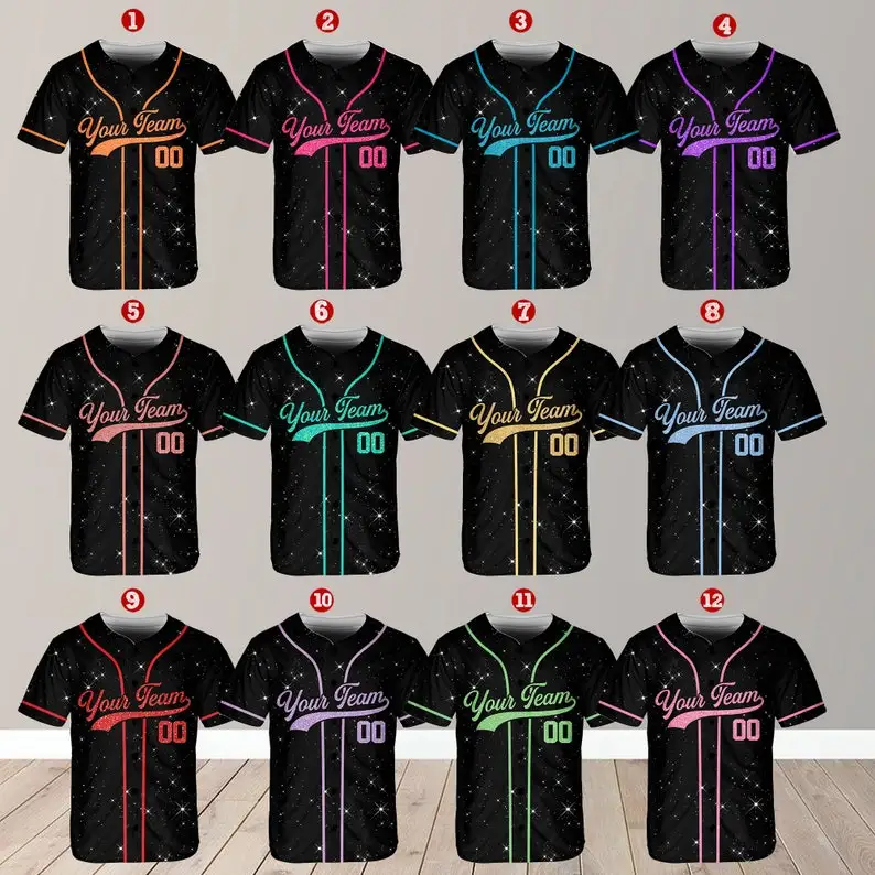 Personalized Team Name Number Baseball Jersey Baseball Shirt niform with Printed Glitter Design Not Glitter Fabric