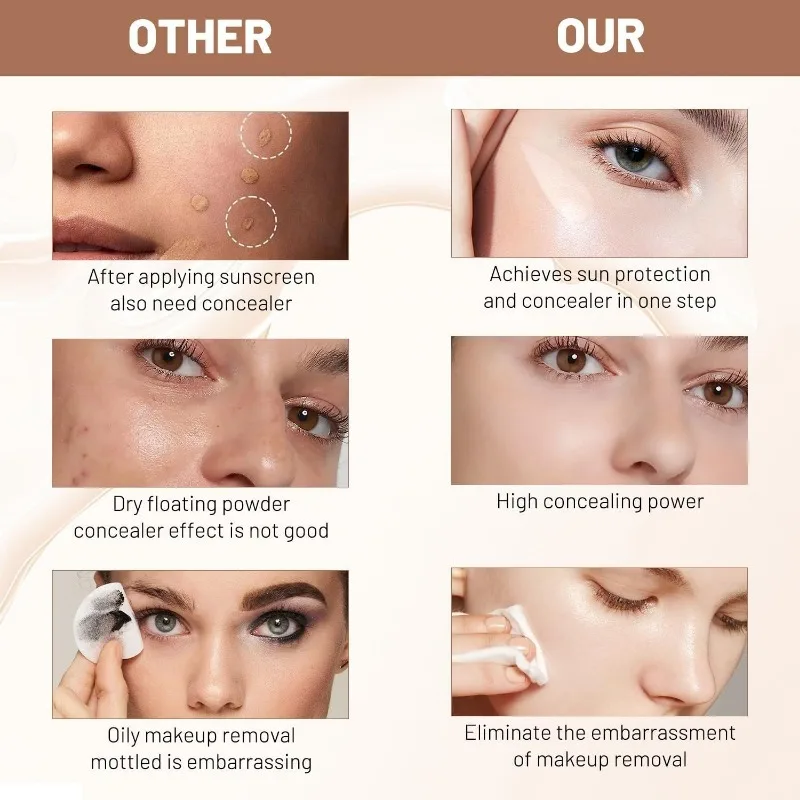 4 in 1 Foundation Liquid Hydrating Medium Full Coverage Concealer SPF 50+ Longwearing Waterproof Foundation Natural Face Makeup 5