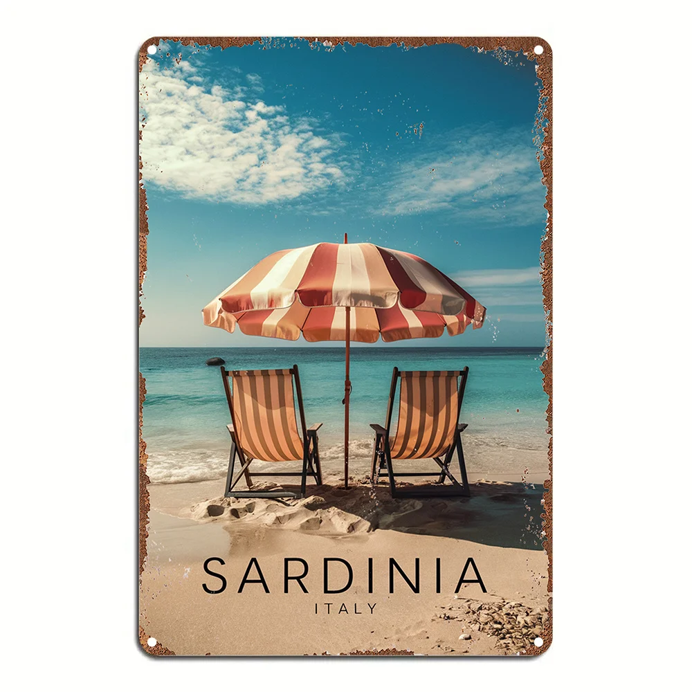 Room Decor Sardinia Italy Beach Scene Vintage Aluminum Wall Art Sign, Durable, Easy to Hang, Unique Design, with Decorative Met