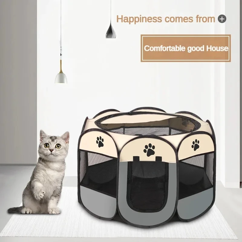 Foldable Pet Tent Durable Grip Cat House Oxford Cloth Octagonal Pet Fence Portable Outdoor Small Dog Cages Cat Fences Dog Kennel