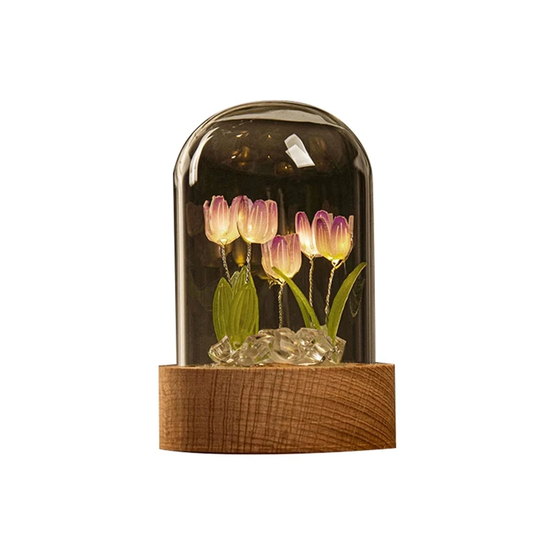 

Tulip Night Light Handmade DIY Material Tulip Girl Living Room Night Light Desktop Light Romantic Ambient Lamp