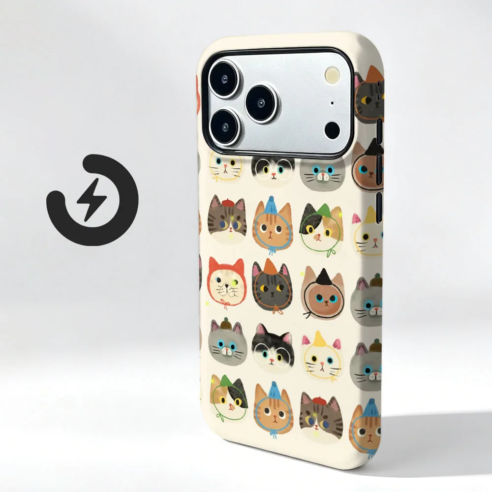 Magnetic Cartoon Cat Phone Case with 2-in-1 Film Shell Cover