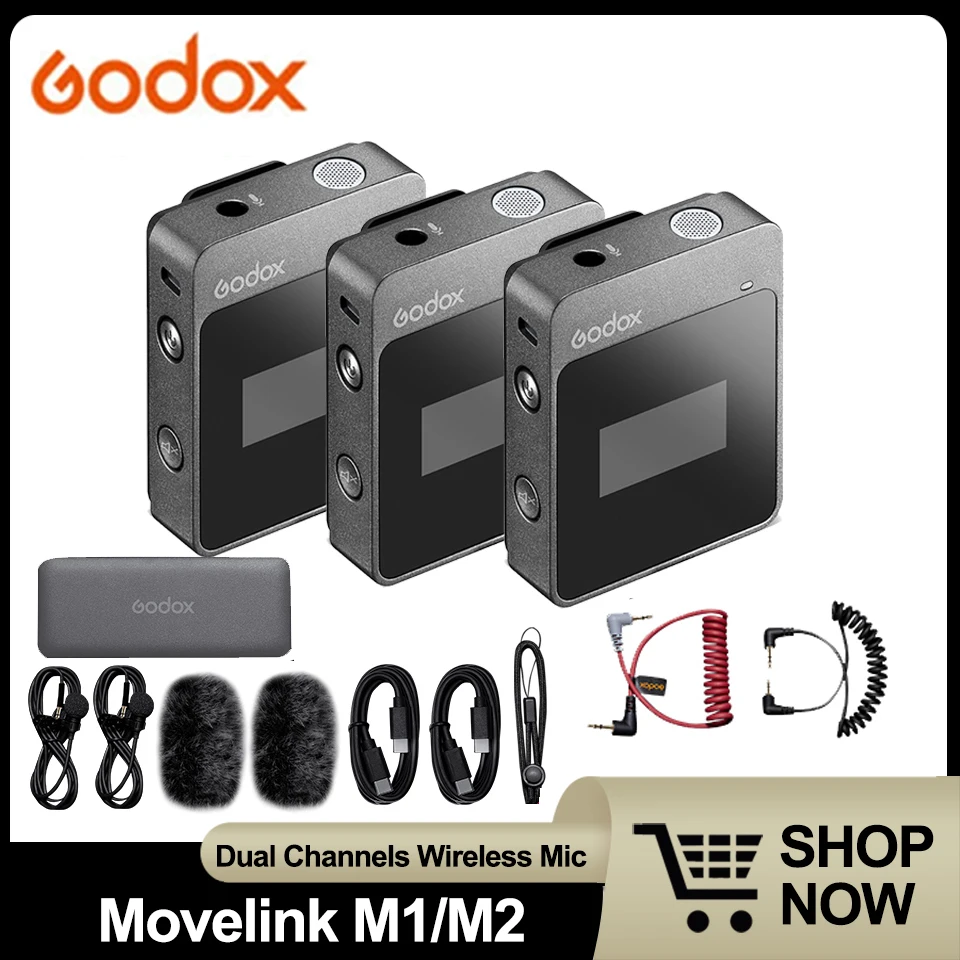 

Godox Movelink M1/M2 2.4GHz Dual Channels Omnidirectional Wireless Mic 50Hz-20KHz for Vlogger Youtube Speach Interview
