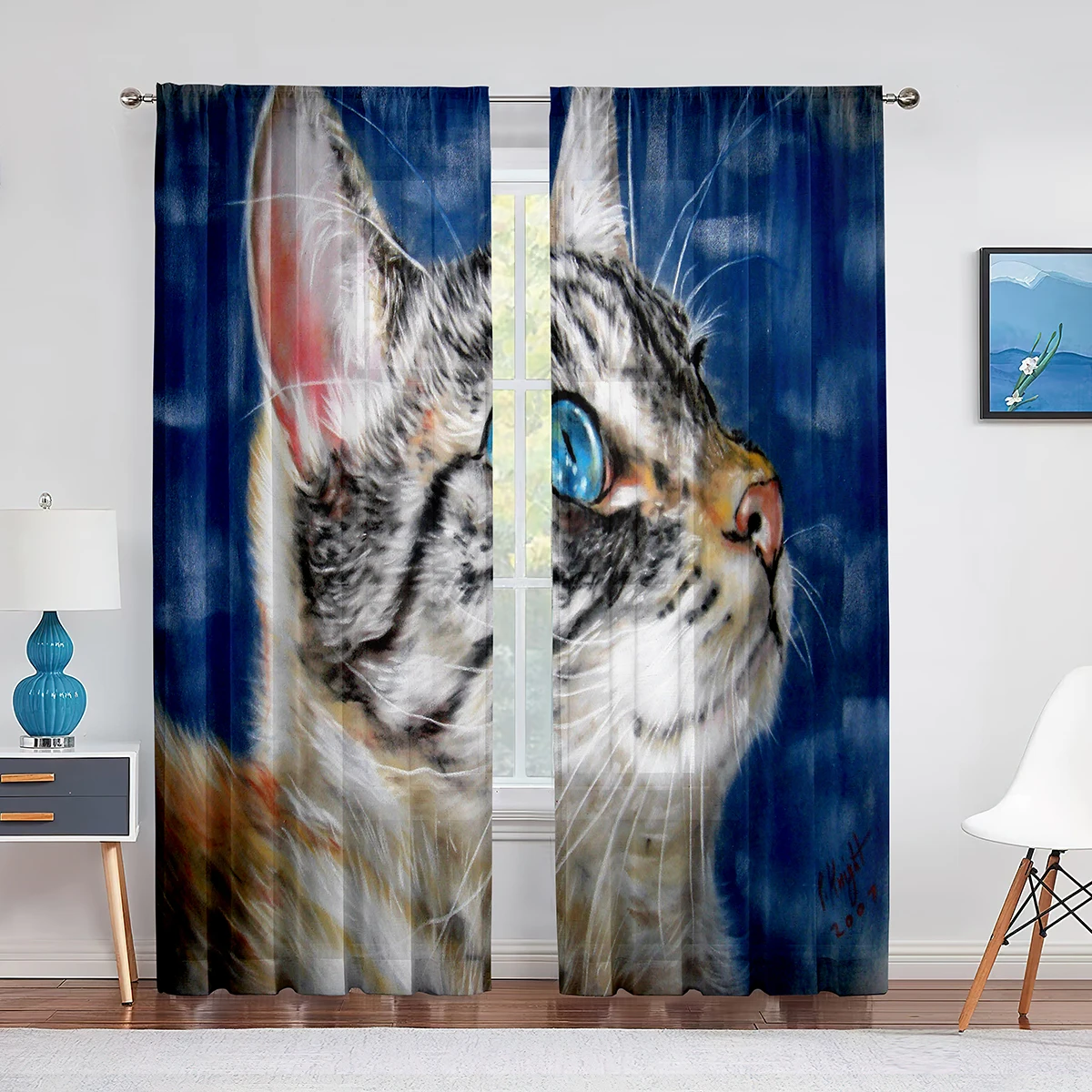 

Animal Cat Print Kitten Kitty Painting Sheer Voile Curtains for Bedroom Living Room Kitchen Decor Chiffon Tulle Windows Curtain