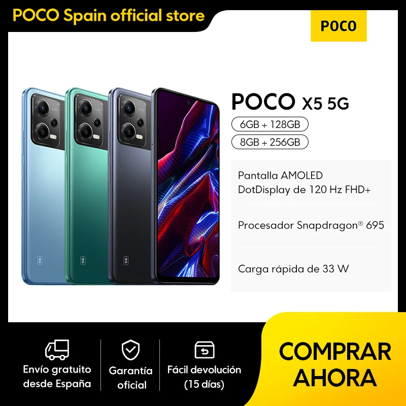 POCO X5 5G, pantalla AMOLED, 120HZ, Snapdragon 695, Cargador rápido...