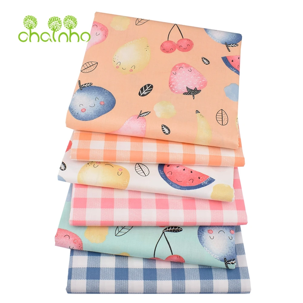 Chainho,Printed Twill Weave Cotton Fabric,DIY Sewing Quilting Material,Patchwork Cloth,6 Designs Fruit Series,2 Sizes,15C312