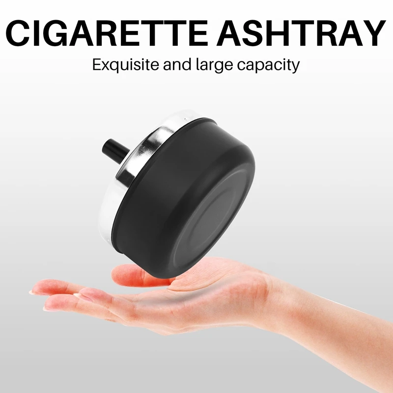 NOCM-Round Push Down Cigarette Ashtray with Spinning Tray Black cigarettes ashtray