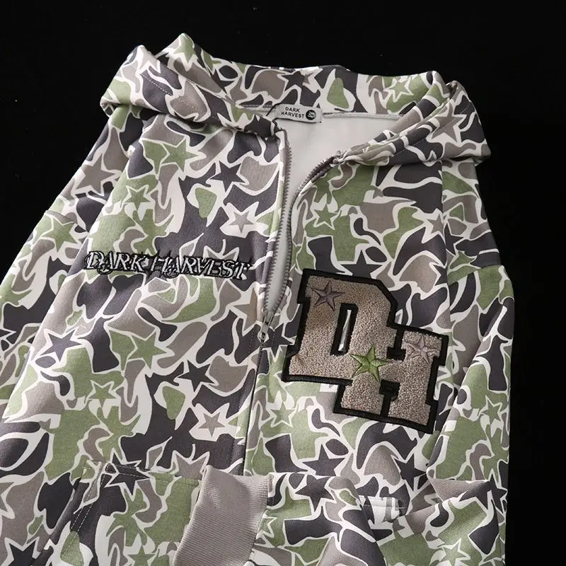 Harajuku Demon Embroidery Hoodies Oversized Camouflage