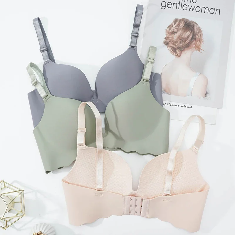 Women's Seamless Bra Deep U Underwear Sexy Lingerie Push Up Bras Girls Intimates Wire Free Bralette Female Simple Tops